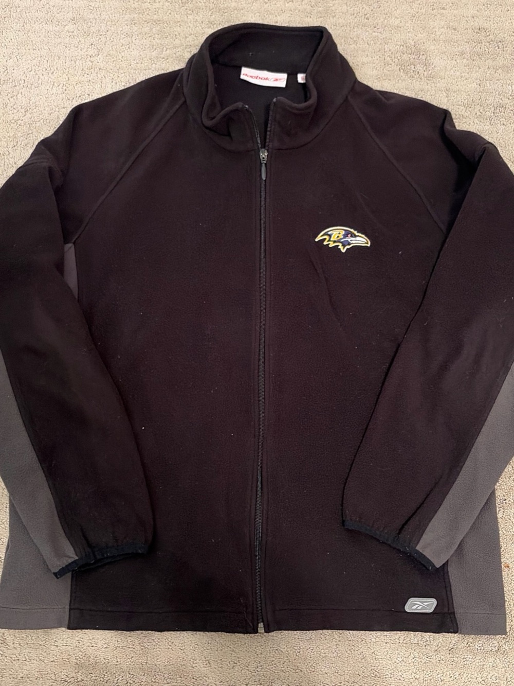 Reebok Black and Gray Full-Zip Fleece Jacket with Ravens Logo